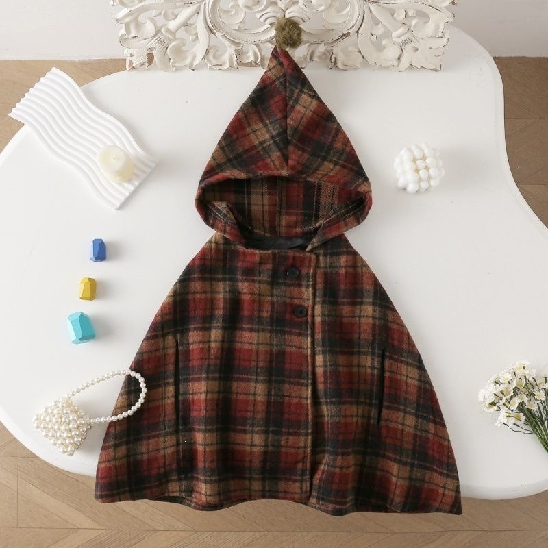 Winter Clothing Baby - Girls Plaid Cape Children's Coat Cute