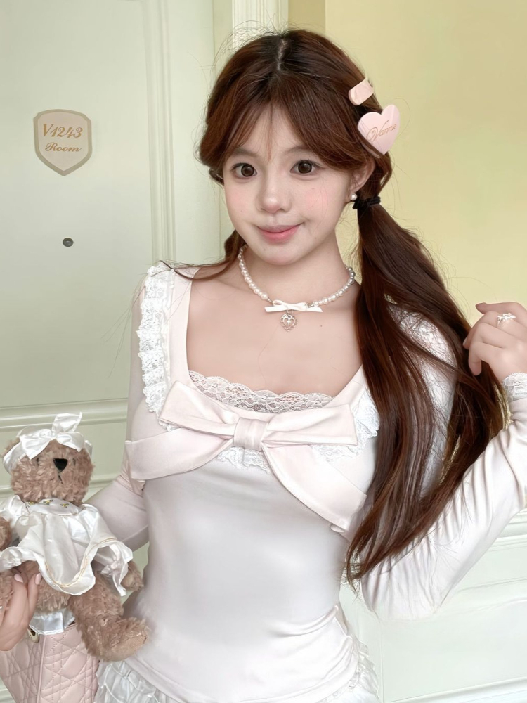 2026 Pink Bow Long-sleeve Lace - đánh giá và giá Winter Clothing Layers